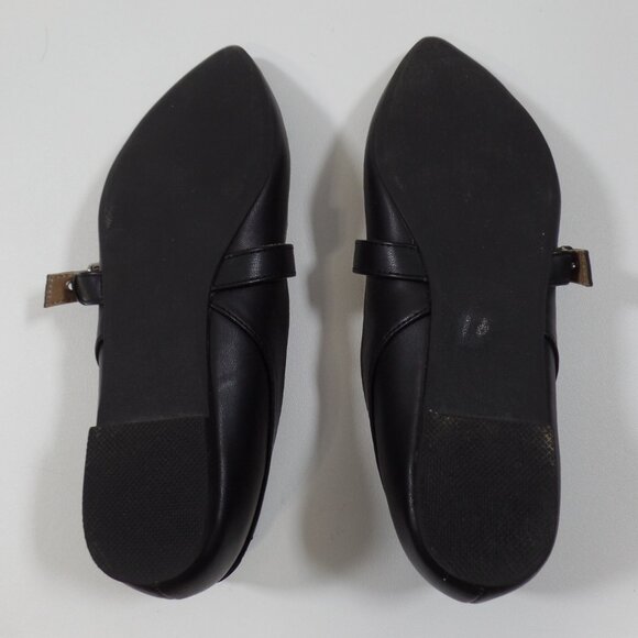 Report Womens Ballet Flats Size 7.5 Black Slip-on Pointed Toe w/2 Buckle Straps - Picture 3 of 4